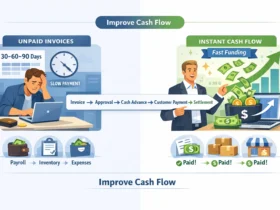 Small business using invoice financing to improve cash flow quickly Illustration showing unpaid invoices converted into immediate working capital